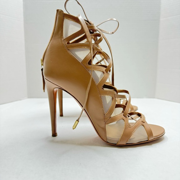 AQUAZZURA Strappy Tan Lace Up Heels Size 38 - Picture 7 of 12